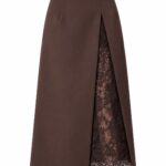 Brown Midi Skirt With Lace Panel