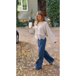 Beige Knit Sweater With Lace Hem - Image 2