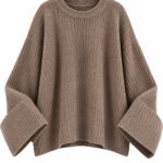 Brown Ribbed Knit Oversized Sweater