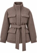 Taupe Wool Belted Utility Jacket