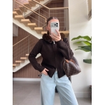 Brown Knit Jacket With Faux Fur Hood - Image 3