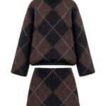 Brown Argyle Knit Sweater and Skirt Set