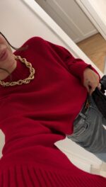 Red Oversized Knit Sweater - Image 3