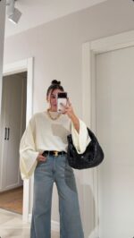 Oversized Cream Knit Sweater - Image 2